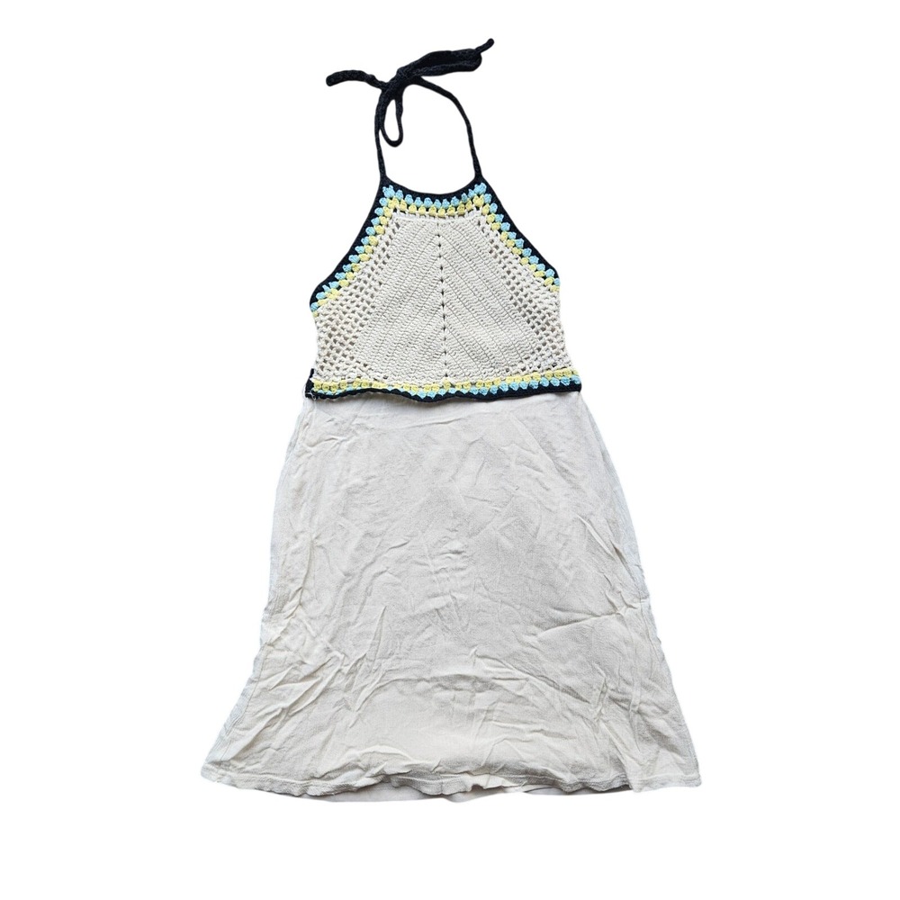 Beach by Exist Crochet Halter Mini Dress Cream Boho Festival S/M